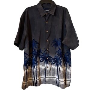 Island Tropics Men's Hawaiian Shirt XL Gry Black Short Sleeve Button Down